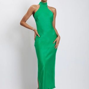 CLAIRE Satin Drape Back Maxi Dress - Green